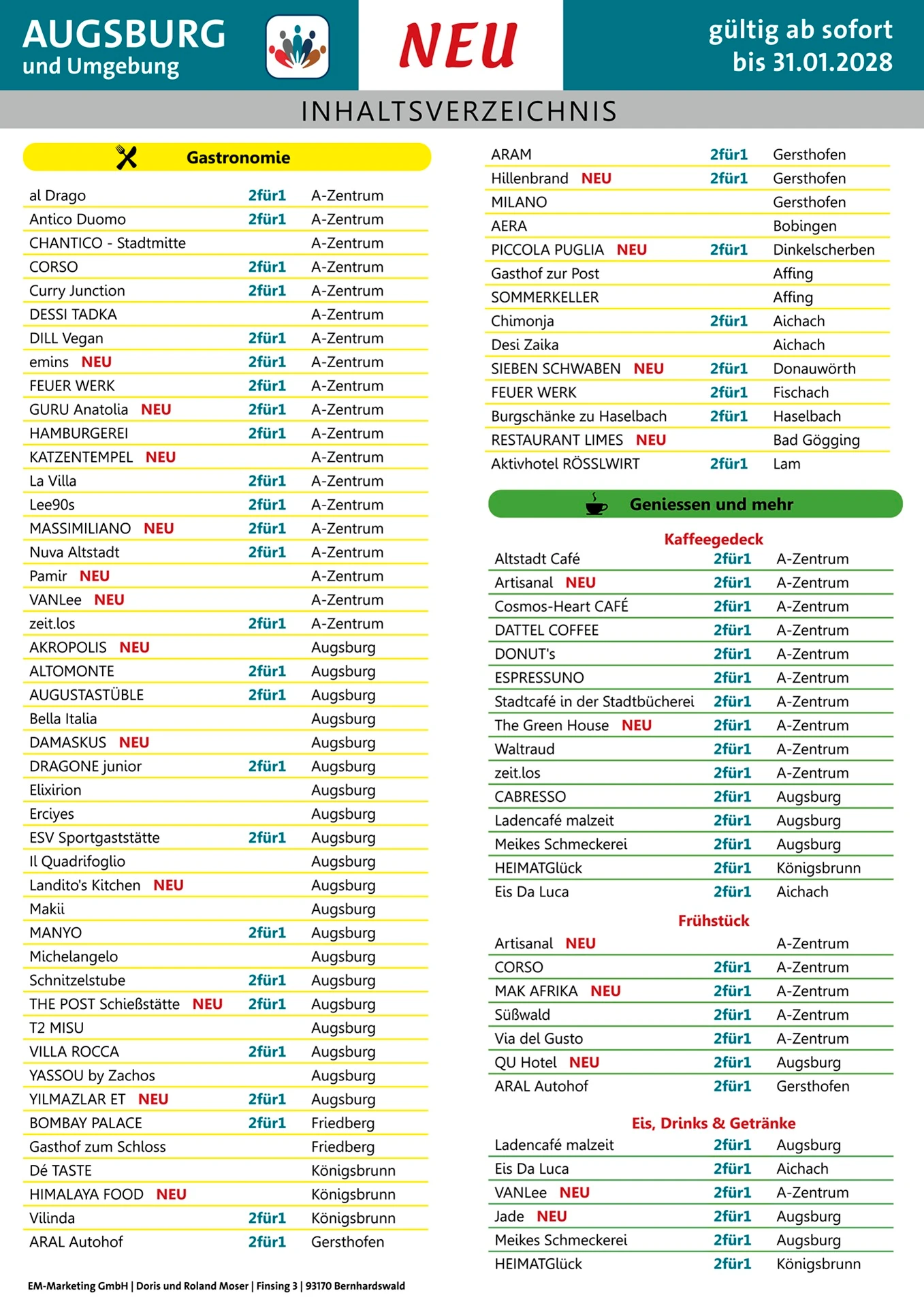 Gutscheinbuch Augsburg Inhaltsverzeichnis 2027 Gutscheinbuch Augsburg Inhaltsverzeichnis 2027