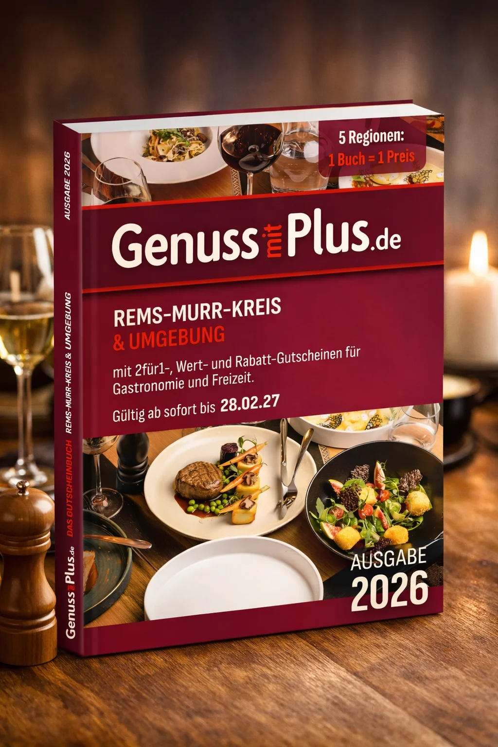 Gutscheinbuch Genuss mit Plus Rems-Murr-Kreis - Ausgabe 2026 Gutscheinbuch Genuss mit Plus Rems-Murr-Kreis - Ausgabe 2026