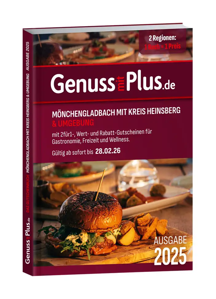 Gutscheinbuch Genuss mit Plus Mönchengladbach mit Kreis Heinsberg 2025 sofort gültig bis 28.02.2026